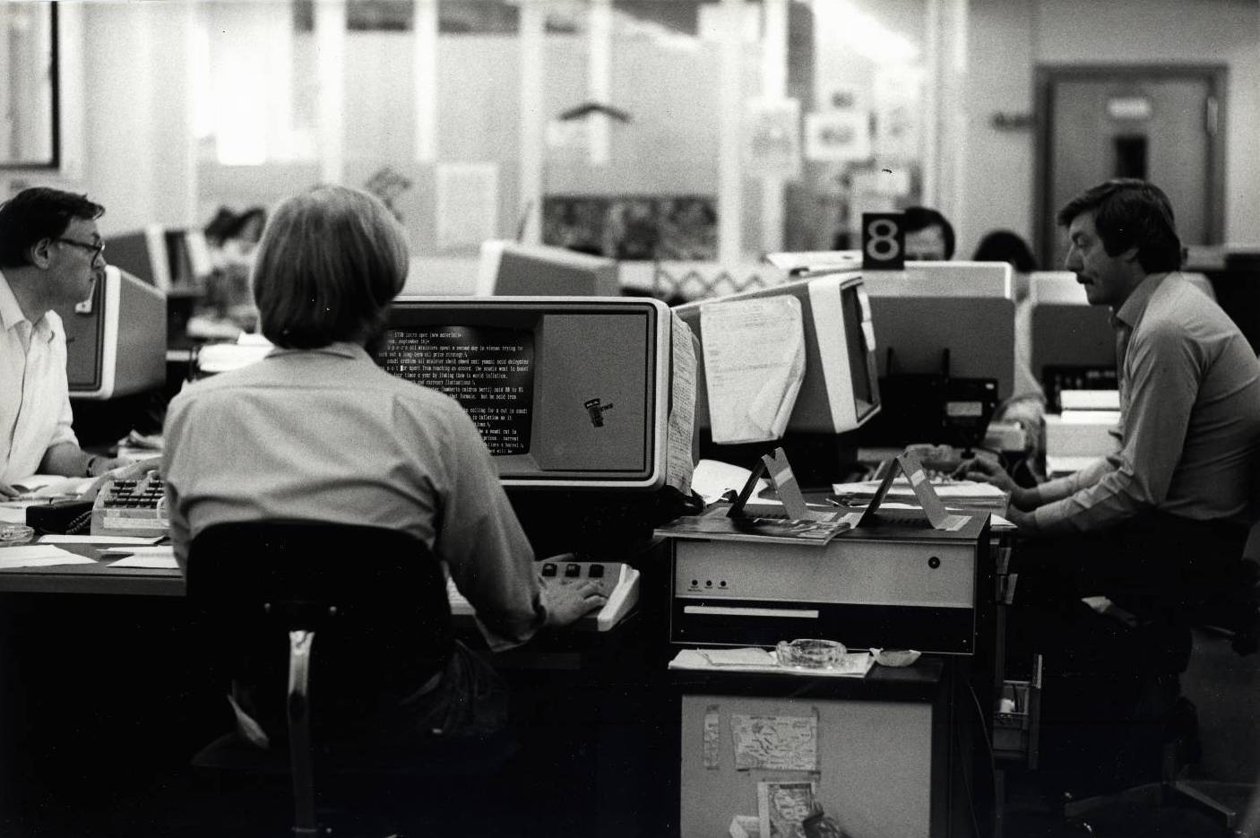 MUNICH, West Germany -- More than one million words daily flow into this modern Central News Room at Radio Free Europe/Radio Liberty, where multi-lingual editors refine them into an internal outflow to language service newsrooms of about 100,000 words daily. News sources include most major Western news agencies, the Radio's own bureaus in Western capitals, and Eastern press agencies and radio and television. The computerized Visual Display Terminal systems simplify editing, eliminate telex tape-punching and speed the 24-hour daily flow of news to the 21 language service newsrooms.